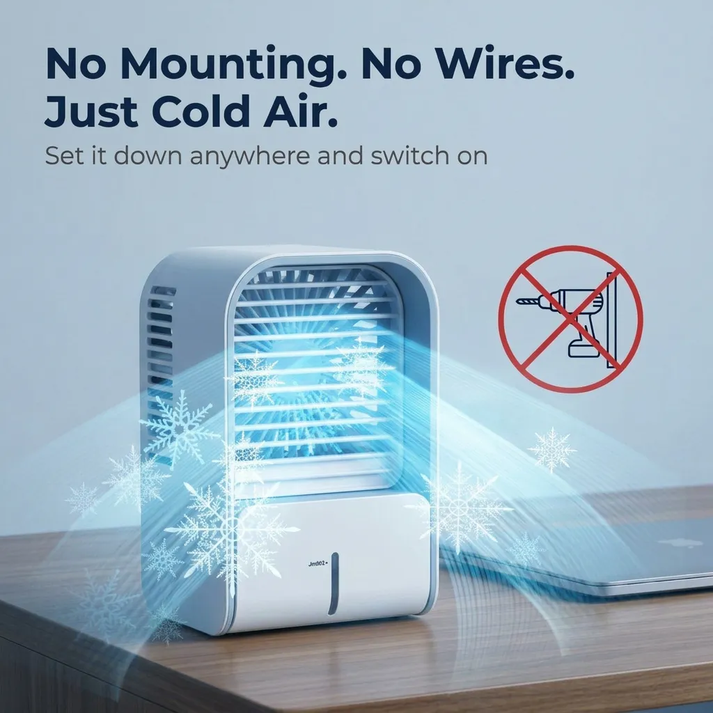 Frostcooler needs no mounting or wires — set it down anywhere and switch it on