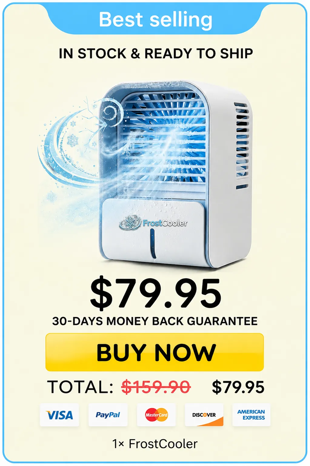 Frostcooler 1-pack pricing: $79.95, 30-day money-back guarantee, Best Selling